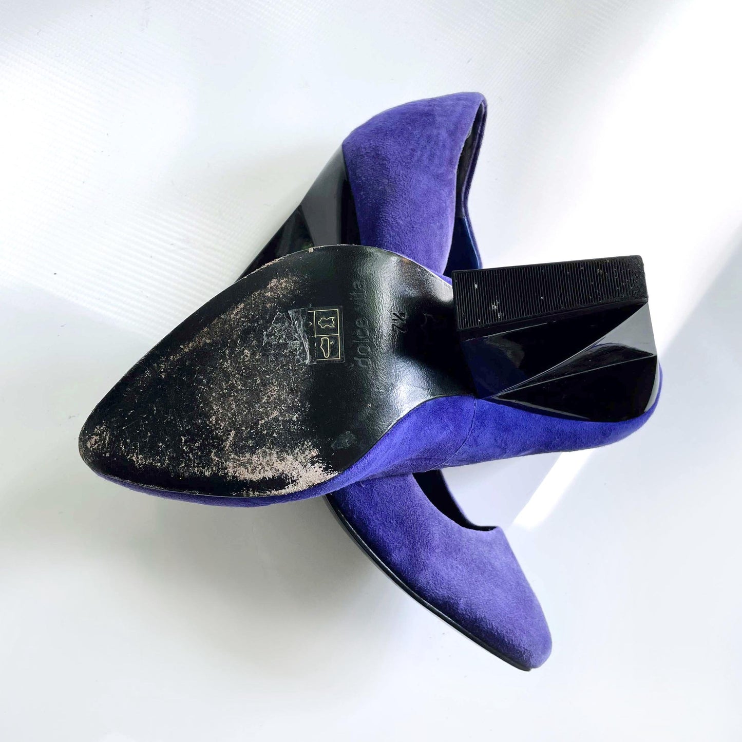 dolce vita purple suede geometric chunky block heels - size 7.5