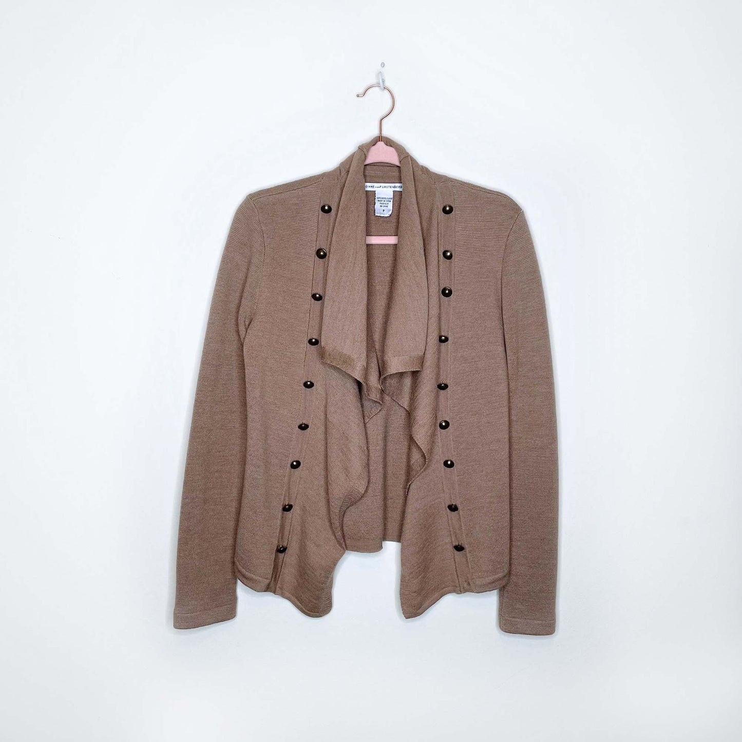 dvf camel wool open military uniform button cardigan - size P