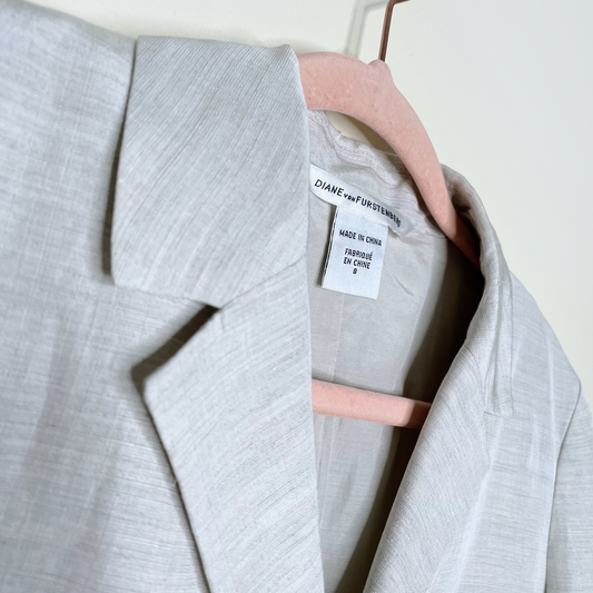 dvf diane von furstenberg grey linen-blend school boy blazer - size 8