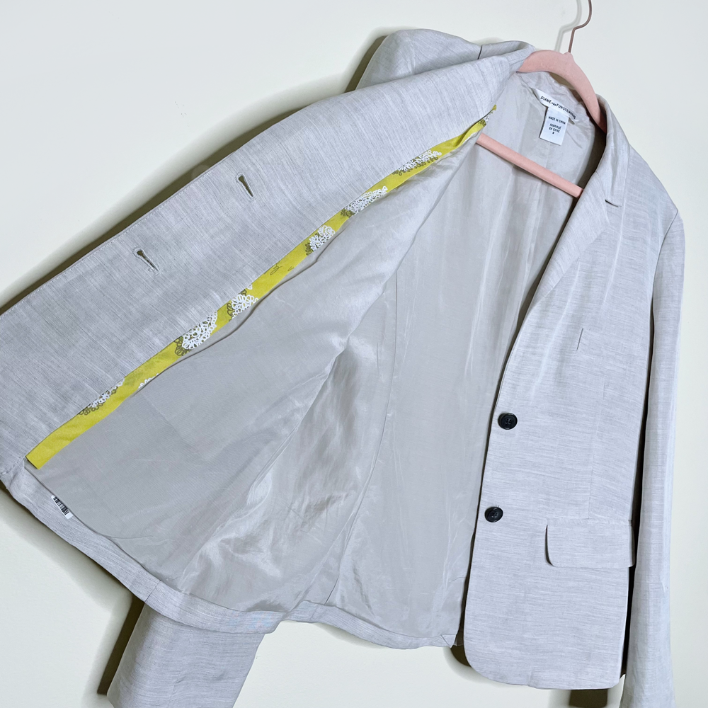 dvf diane von furstenberg grey linen-blend school boy blazer - size 8
