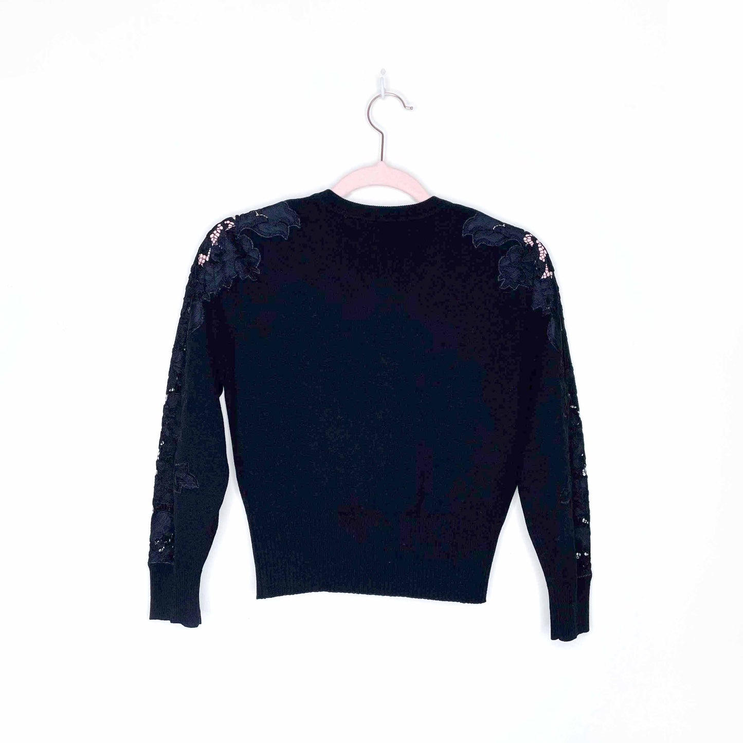 diane von furstenberg lace trim black wool cardigan - size xs