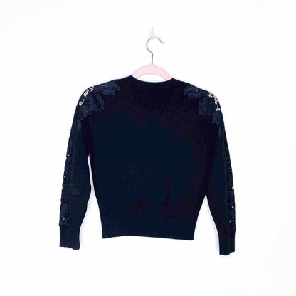 diane von furstenberg lace trim black wool cardigan - size xs