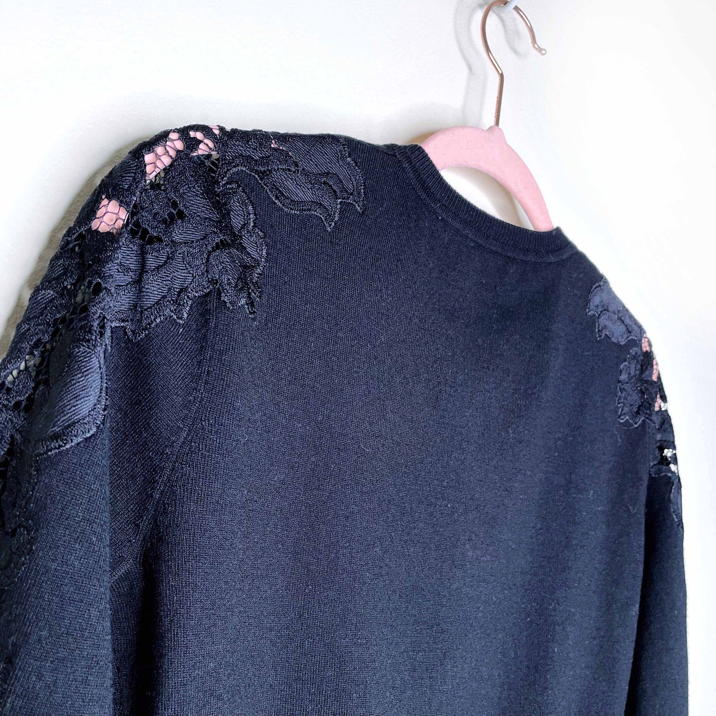 diane von furstenberg lace trim black wool cardigan - size xs