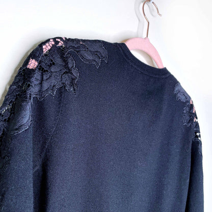 diane von furstenberg lace trim black wool cardigan - size xs