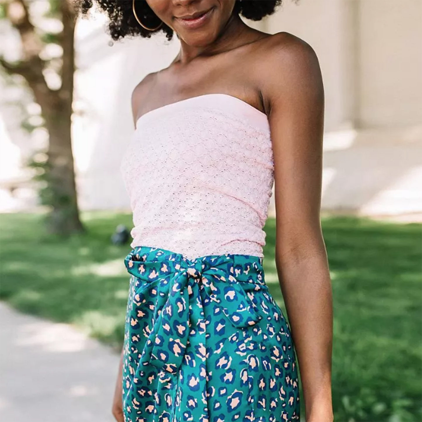 nwt e.ssue green leopard satin wrap midi skirt - size medium