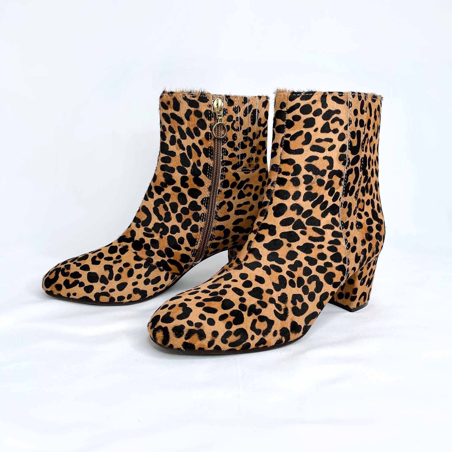 earth leopard calf hair sparta heeled ankle boot - size 7.5