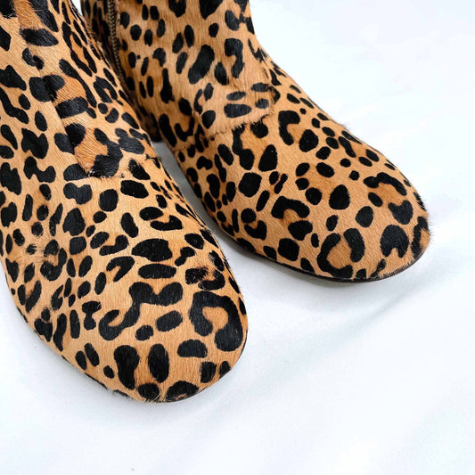 earth leopard calf hair sparta heeled ankle boot - size 7.5