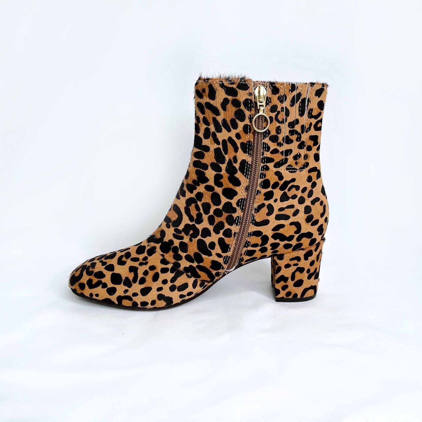 earth leopard calf hair sparta heeled ankle boot - size 7.5