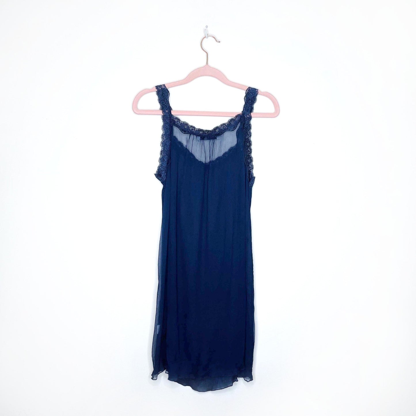 ebert blue silk chiffon slip with lace strap - size small