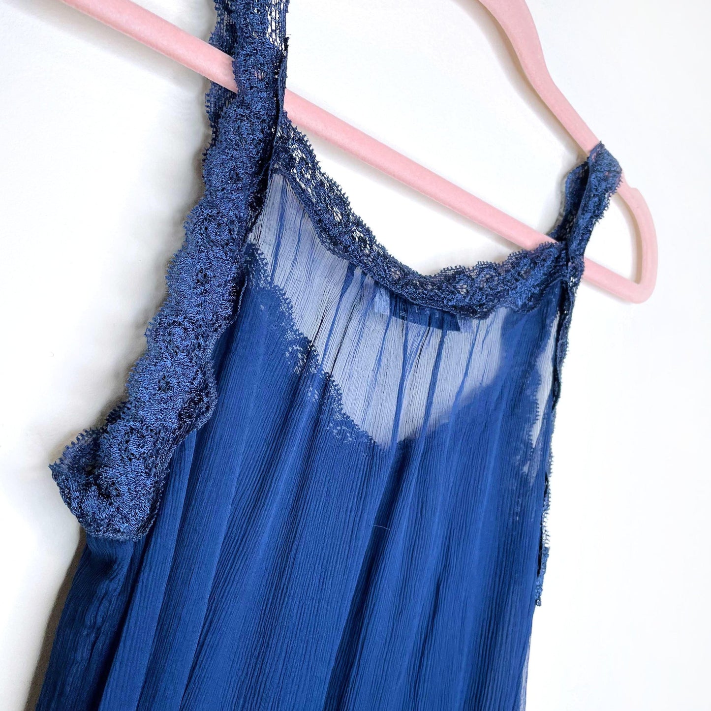 ebert blue silk chiffon slip with lace strap - size small
