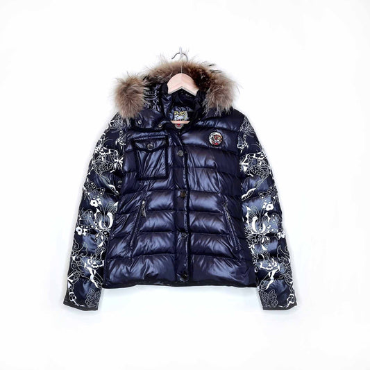 ed hardy short down puffer with fur hood - size small