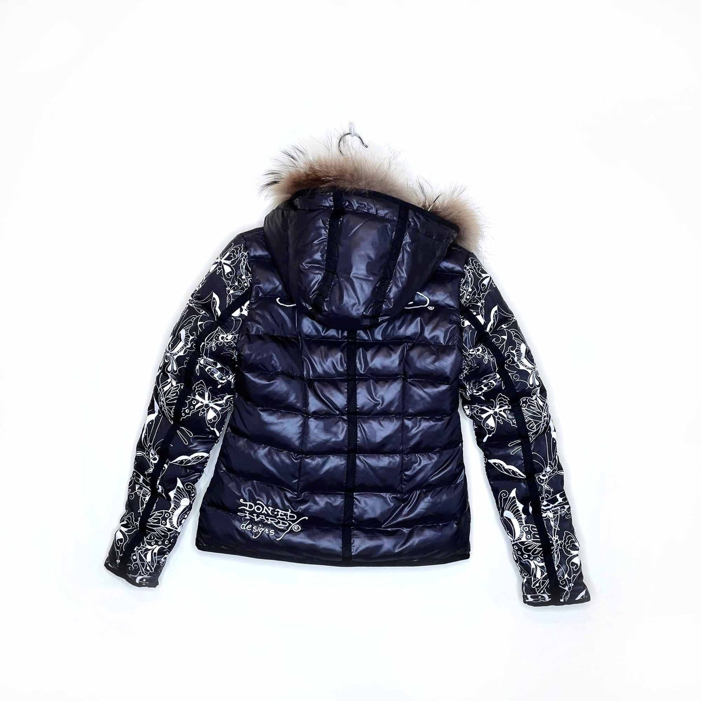 ed hardy short down puffer with fur hood - size small