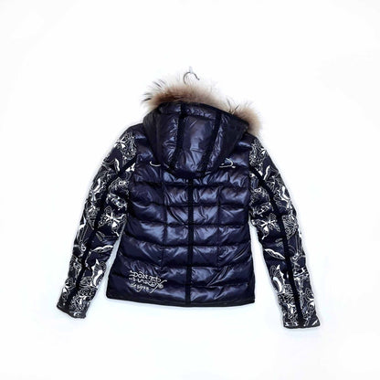 ed hardy short down puffer with fur hood - size small