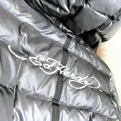 ed hardy short down puffer with fur hood - size small