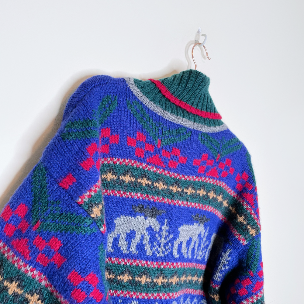 vintage eddie bauer nordic moose holiday wool turtleneck - size large
