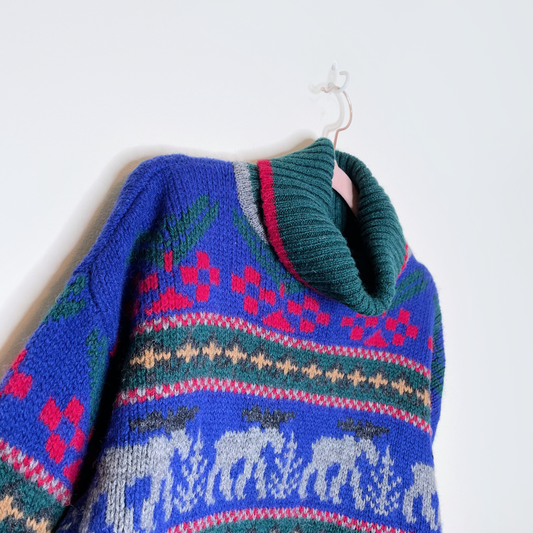 vintage eddie bauer nordic moose holiday wool turtleneck - size large