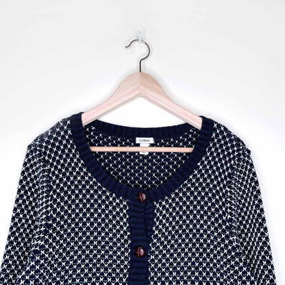 vintage ll bean knit cotton cardigan with leather buttons - size xl petite