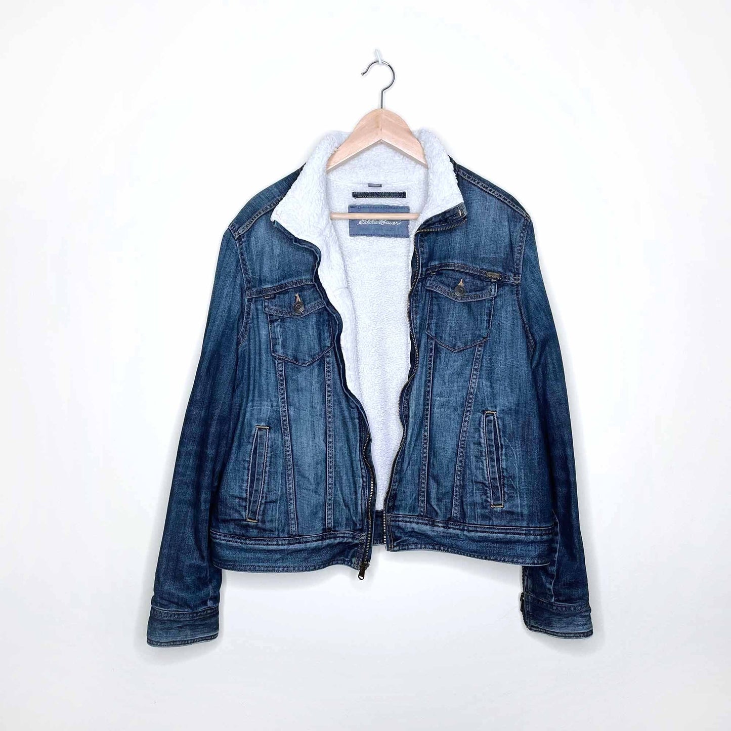 RARE Eddie Bauer denim jacket with sherpa lining - size XL