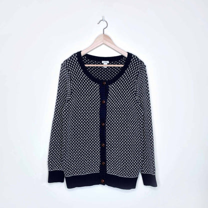 vintage ll bean knit cotton cardigan with leather buttons - size xl petite