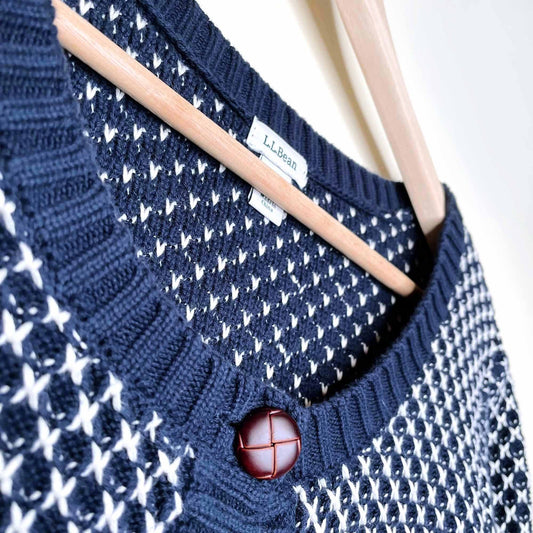 vintage ll bean knit cotton cardigan with leather buttons - size xl petite