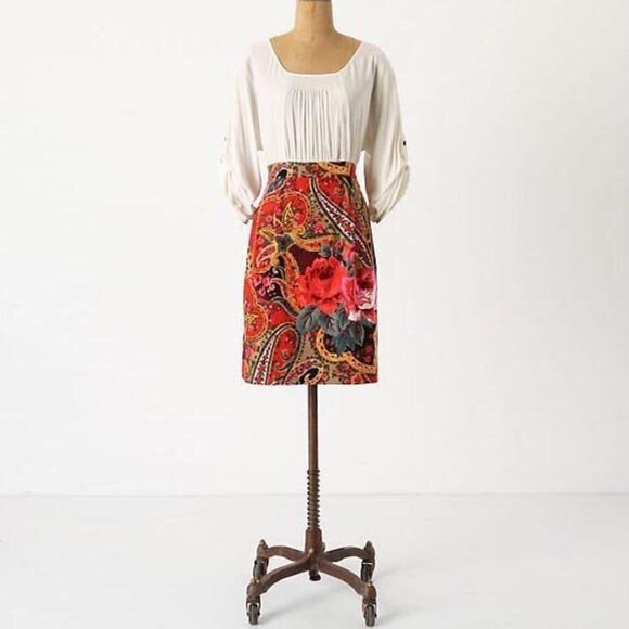 edme &amp; esyllte peasant dress with micro cord paisley rose skirt - size 4