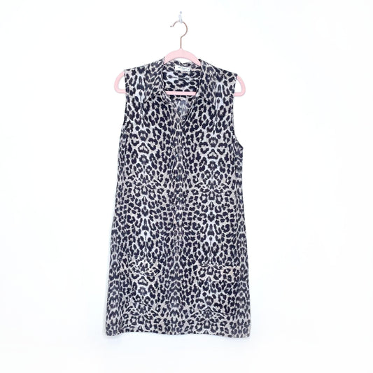 equipment femme arctic leopard silk sleeveless shirt dress - size small