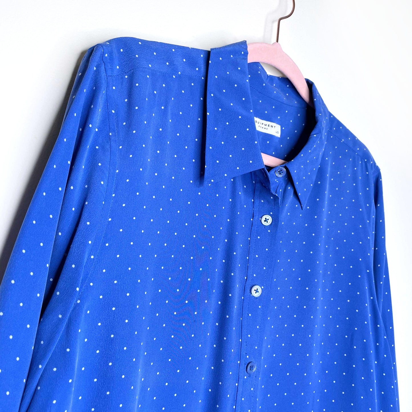 equipment femme blue silk polka dot shirt dress - size large