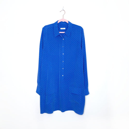 equipment femme blue silk polka dot shirt dress - size large