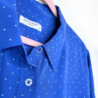 equipment femme blue silk polka dot shirt dress - size large