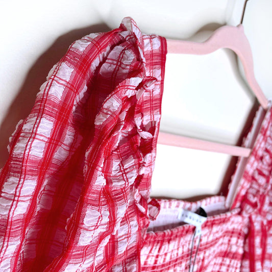 nwt english factory red ginham plaid smocked top - size small