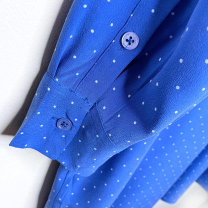 equipment femme blue silk polka dot shirt dress - size large