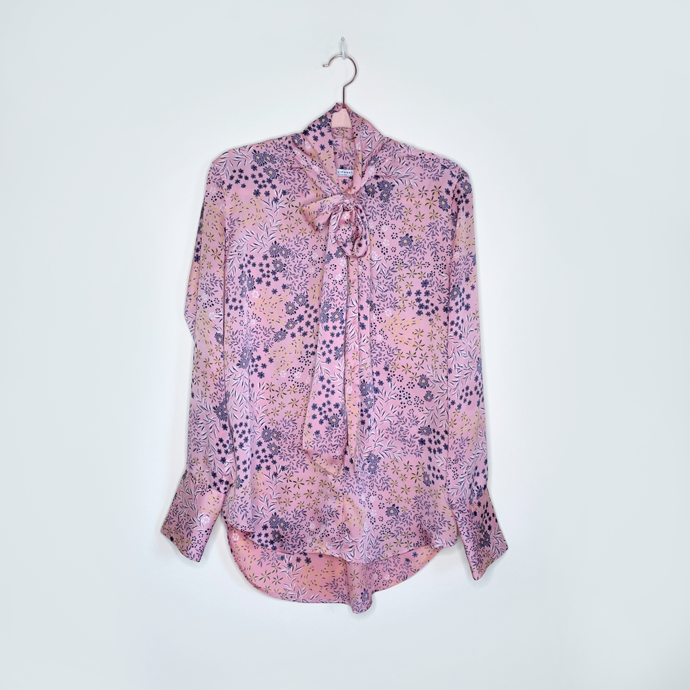 equipment femme luis tie neck blouse in rose doux multi floral - size small