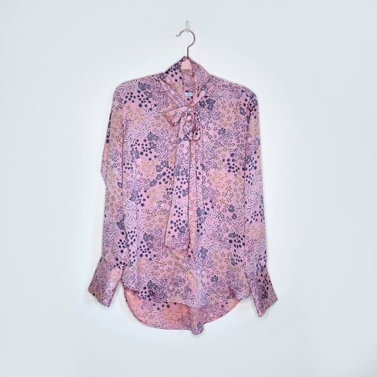 equipment femme luis tie neck blouse in rose doux multi floral - size small