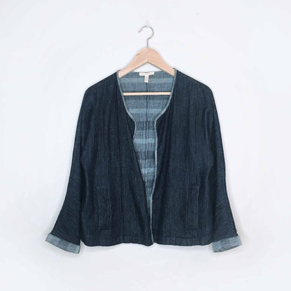 eileen fisher chambray gauze organic cotton open jacket - size small