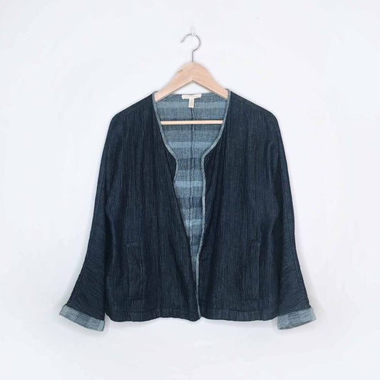 eileen fisher chambray gauze organic cotton open jacket - size small