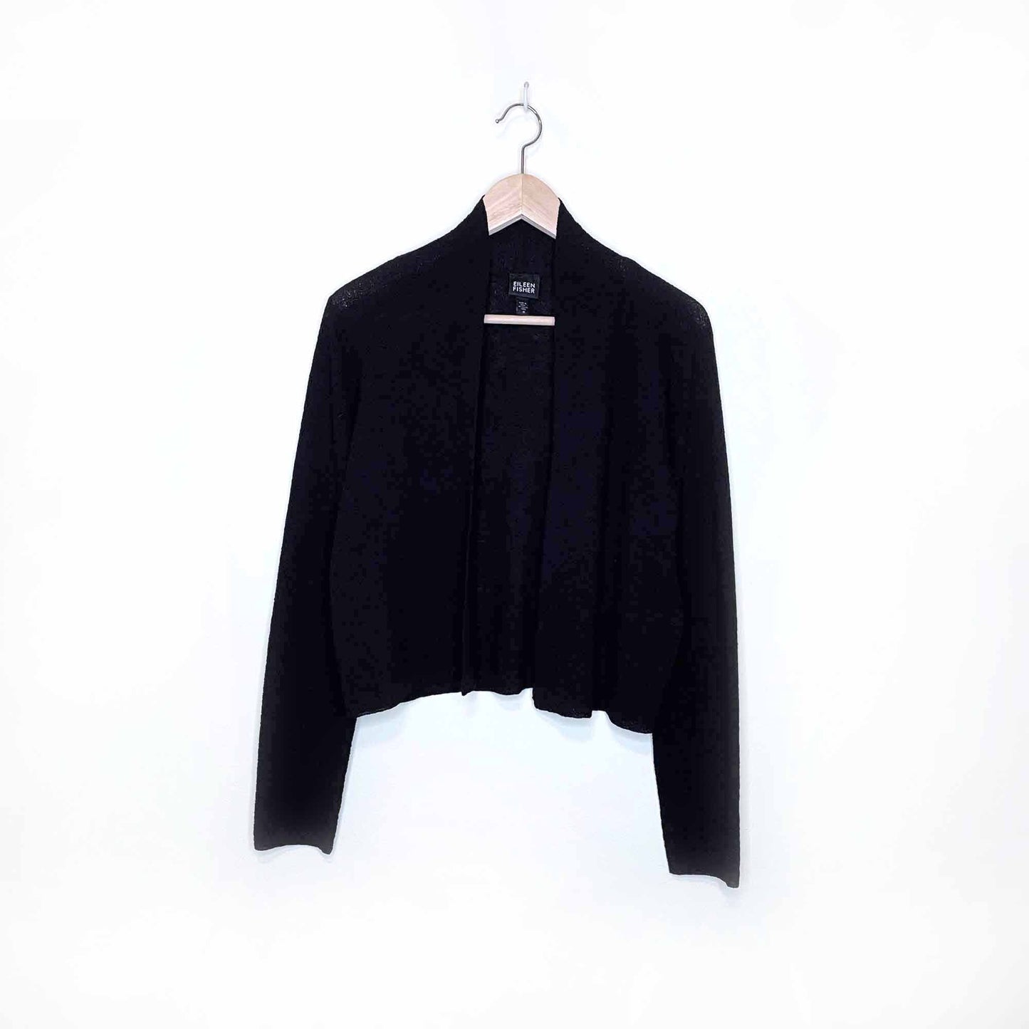 eileen fisher wool lightweight cropped open cardigan - size medium