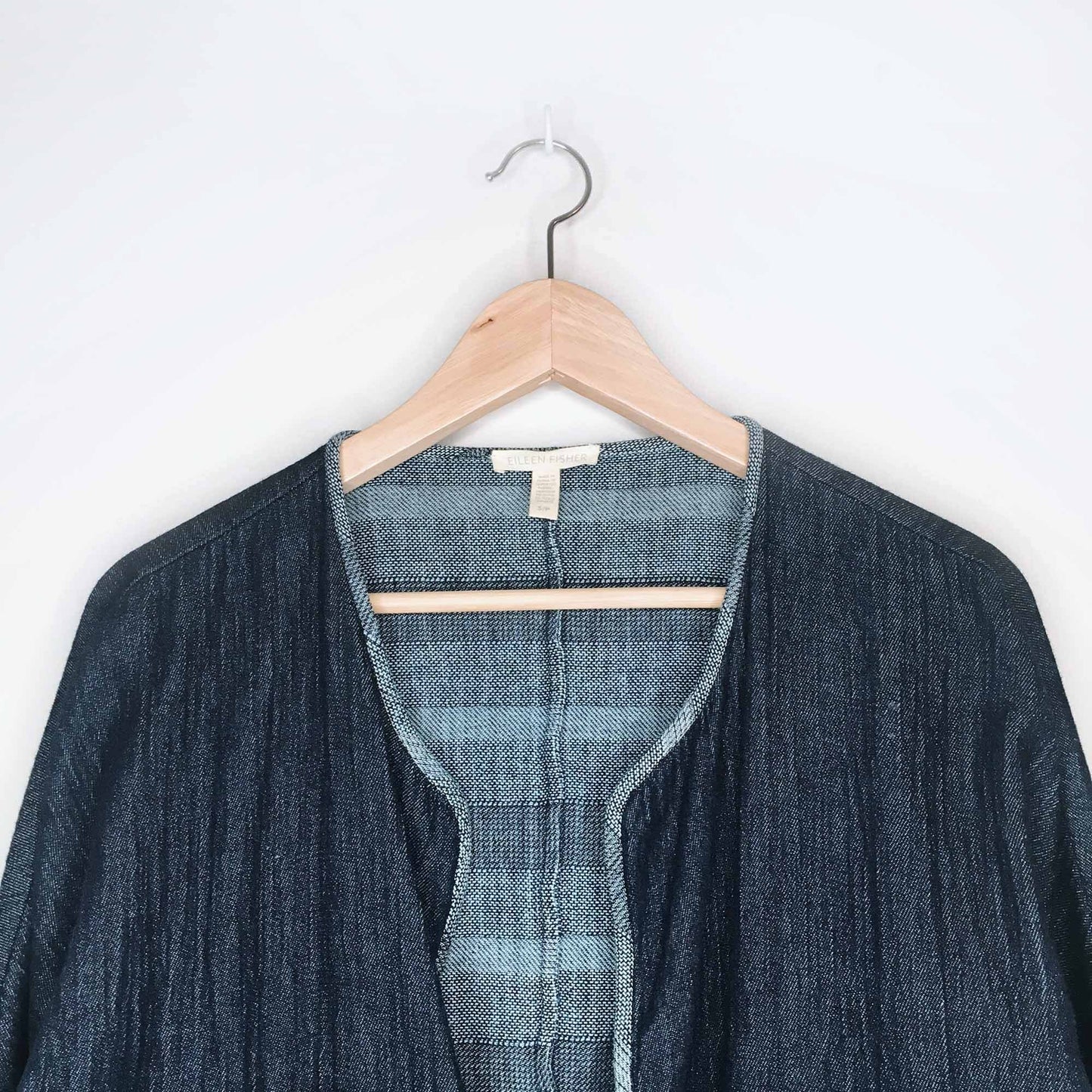 eileen fisher chambray gauze organic cotton open jacket - size small