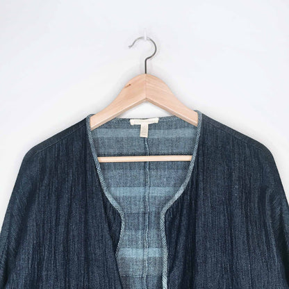 eileen fisher chambray gauze organic cotton open jacket - size small