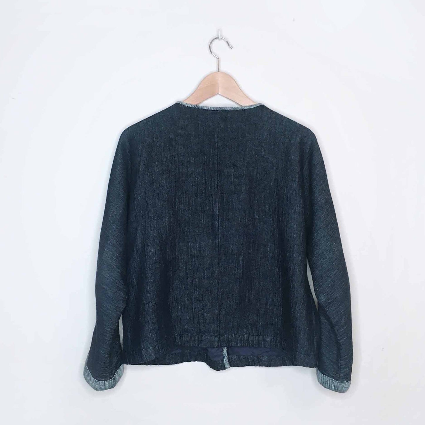 eileen fisher chambray gauze organic cotton open jacket - size small