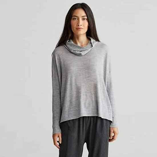Eileen Fisher merino wool cowl neck hi lo sweater - size Medium