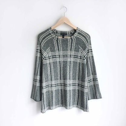 Eileen Fisher merino wool plaid raglan sweater - size Large