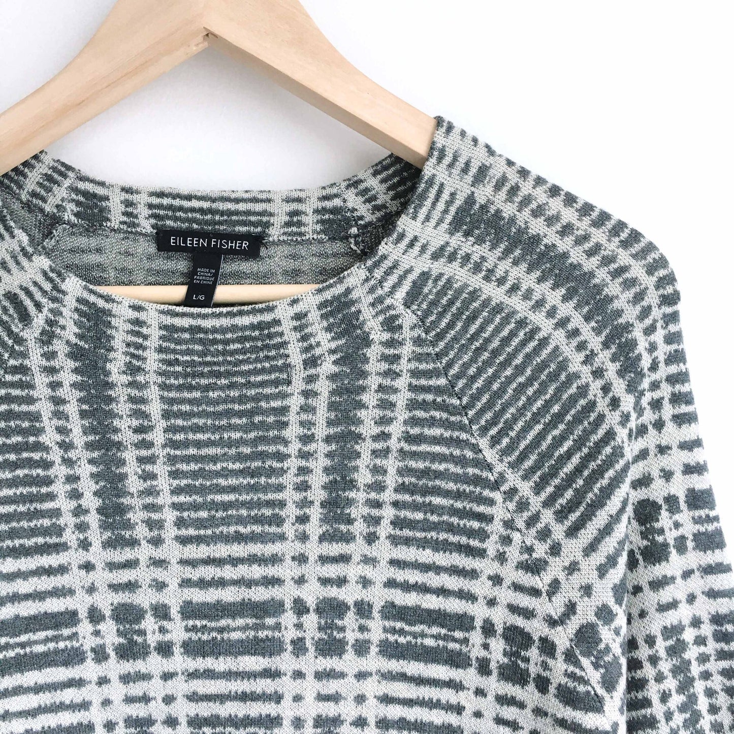 Eileen Fisher merino wool plaid raglan sweater - size Large