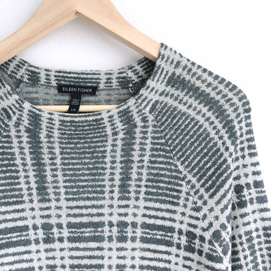 Eileen Fisher merino wool plaid raglan sweater - size Large