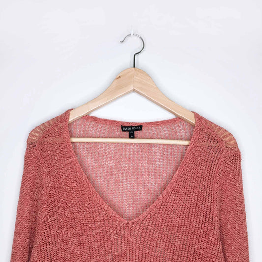 Eileen Fisher linen v-neck asymmetrical sweater - size xl