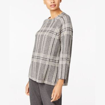 Eileen Fisher merino wool plaid raglan sweater - size Large