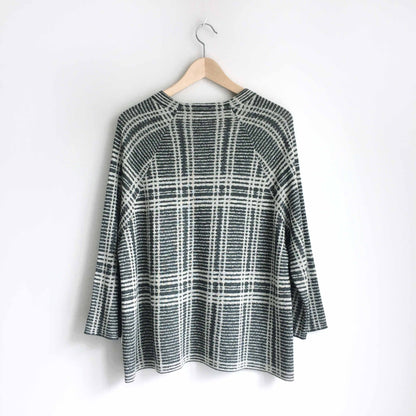 Eileen Fisher merino wool plaid raglan sweater - size Large