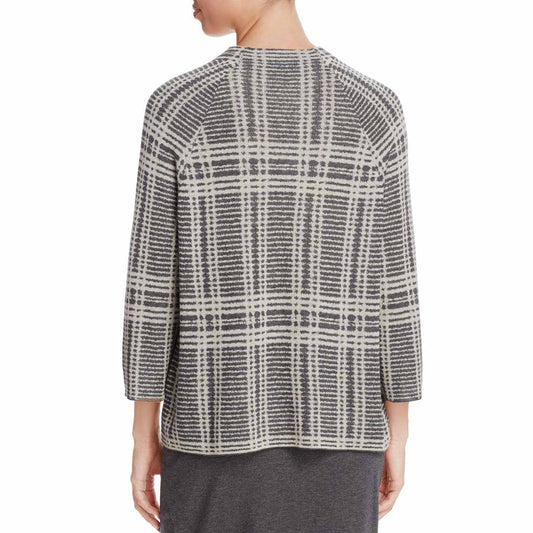 Eileen Fisher merino wool plaid raglan sweater - size Large