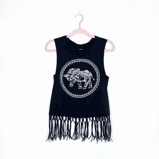thailand elephant sleeveless crop top with fringe hem - size xs/sm