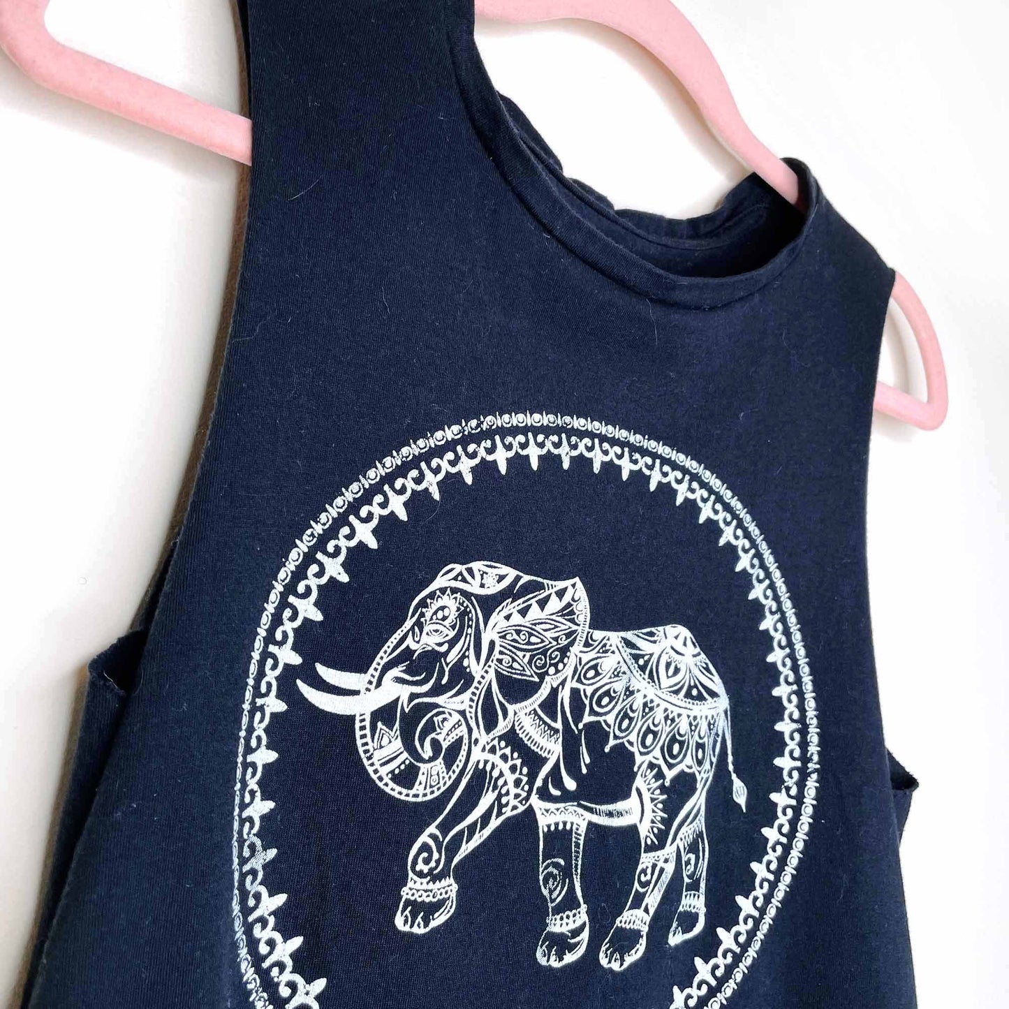 thailand elephant sleeveless crop top with fringe hem - size xs/sm