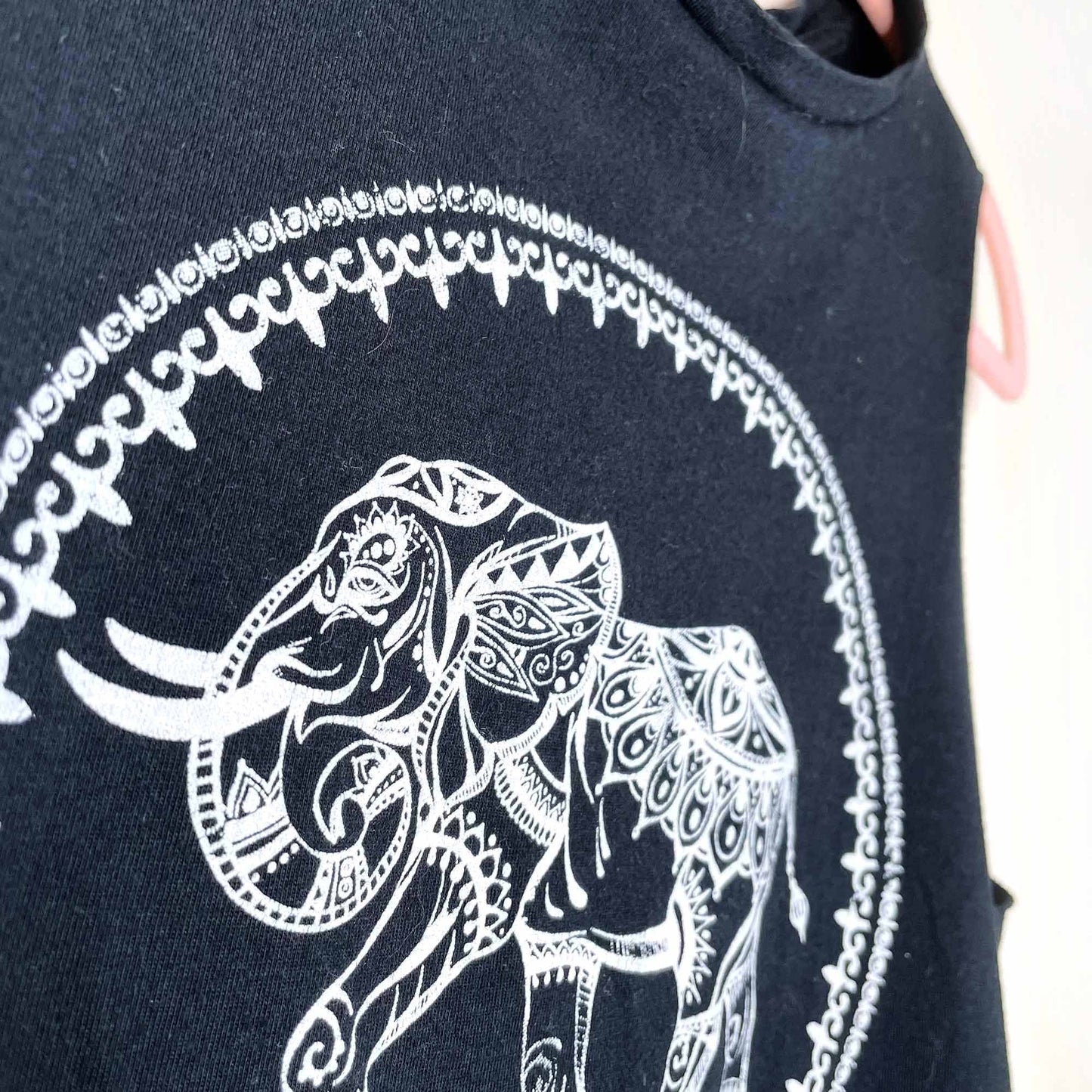 thailand elephant sleeveless crop top with fringe hem - size xs/sm